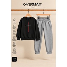 Overmax Parıs Baskılı Çocuk Kapüşonsuz Sweatshirt & Eşofman Takımı – 3-12 Yaş