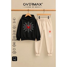 Overmax Örümcek Ağ Baskılı Kapüşonlu Sweatshirt & Eşofman Altı Takım – 3-12 Yaş