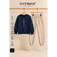 Overmax Parıs Baskılı Çocuk Kapüşonsuz Sweatshirt & Eşofman Takımı – 3-12 Yaş