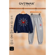 Overmax Örümcek Ağ Baskılı Kapüşonsuz Sweatshirt & Eşofman Altı Takım – 3-12 Yaş