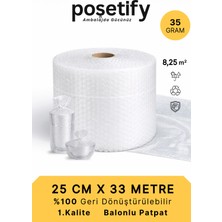 Poşetify 25 cm x 33 M Balonlu Naylon Patpat | 1.sınıf | 3 Katlı | 8,25M2 | 35 Gr/m² | Kalın Paketleme Rulosu