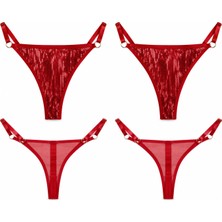 Calia 2 Li Kırmızı Işıltılı Pullu Metal Halka Detaylı Tanga