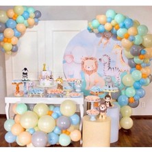Pazariz Orman Konsept Pastel Sarı Mavi Somon Gri Turuncu Yeşil Balon Zinciri 100 Adet