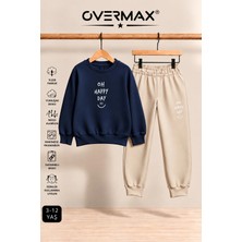 Overmax Oh Happy Day Baskılı Kapüşonsuz Sweatshirt Eşofman Takımı- 3-12 Yaş