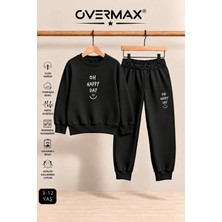 Overmax Oh Happy Day Baskılı Kapüşonsuz Sweatshirt Eşofman Takımı- 3-12 Yaş