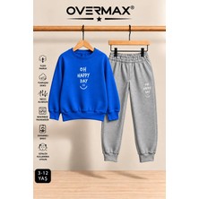 Overmax Oh Happy Day Baskılı Kapüşonsuz Sweatshirt Eşofman Takımı- 3-12 Yaş
