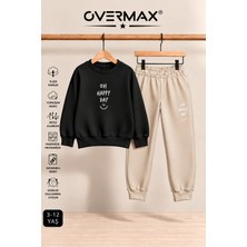 Overmax Oh Happy Day Baskılı Kapüşonsuz Sweatshirt Eşofman Takımı- 3-12 Yaş