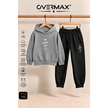 Overmax Oh Happy Day Baskılı Kapüşonlu Sweatshirt Eşofman Takımı- 3-12 Yaş