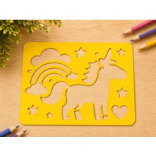 Bin1çeşit 3D Baskı Unicorn ve Gökkuşağı Çizim Şablonu - Desen Kalıbı - Sarı