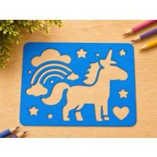Bin1çeşit 3D Baskı Unicorn ve Gökkuşağı Çizim Şablonu - Desen Kalıbı - Mavi