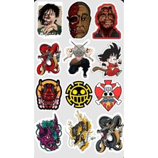 Anime & Mitolojik Karışık Seti – 12 Adet Suya Dayanıklı, Çıkartma Etiketleri (Laptop, Kask