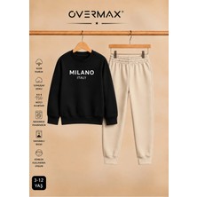 Overmax Milano Baskılı Çocuk Kapüşonsuz Sweatshirt Eşofman Takımı – 3-12 Yaş
