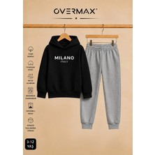 Overmax Milano Baskılı Kapüşonlu Çocuk Eşofman Takımı | 3-12 Yaş