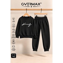 Overmax Italik King Baskılı Kapüşonsuz Sweatshirt Eşofman Takımı – 3-12 Yaş
