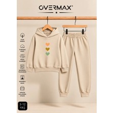 Overmax Çocuk Sevimli Kalpler Baskılı Kapüşonlu Sweatshirt & Eşofman Altı Takım – 3-12 Yaş