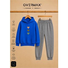 Overmax Çocuk Sevimli Kalpler Baskılı Kapüşonlu Sweatshirt & Eşofman Altı Takım – 3-12 Yaş