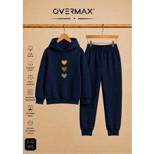 Overmax Çocuk Sevimli Kalpler Baskılı Kapüşonlu Sweatshirt & Eşofman Altı Takım – 3-12 Yaş