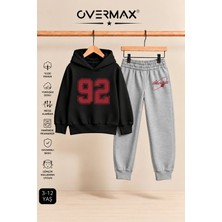 Overmax 92 Baskılı Çocuk Kapüşonlu Sweatshirt Eşofman Takımı- 3-12 Yaş