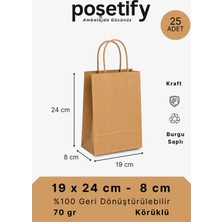 Poşetify Kraft Kağıt Çanta 19X24X8 cm | 25 Adet | Burgu Saplı Körüklü Alışveriş ve Hediye Çantası | 70 gr