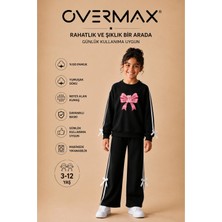 Overmax Kız Çocuk Şerit ve Fiyonk Detaylı Ayıcıklı Pembe Kurdele Baskılı Eşofman Takımı – 3-12 Yaş
