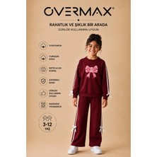 Overmax Kız Çocuk Şerit ve Fiyonk Detaylı Ayıcıklı Pembe Kurdele Baskılı Eşofman Takımı – 3-12 Yaş
