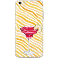 Mobilpad iPhone 6/6s Uyumlu Çizgili Kokteyl Desenli Şeffaf Telefon Kılıfı