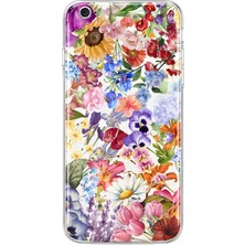 Mobilpad iPhone 6/6s Uyumlu Çiçekler Kolaj Desenli Şeffaf Telefon Kılıfı