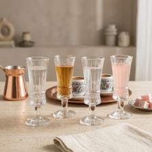 Str Store 4'lü Boğumlu Baklava Desenli ve Çizgili Ayaklı Cam Kadeh Seti - 120 ml Türk Kahvesi Yanı Su, Şerbet ve Likör Bardağı, Lüks Sunum Kadehi