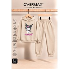 Overmax Kuromi Baskılı Kız Çocuk Kapüşonlu Sweatshirt & Eşofman Takımı- 3-12 Yaş