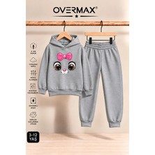 Overmax Kız Çocuk Kapüşonlu Kitten Face Baskılı Eşofman Takımı 3-12 Yaş