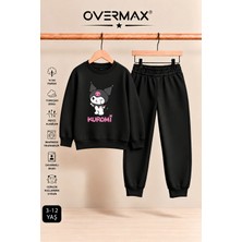 Overmax Kuromi Baskılı Kız Çocuk Kapüşonsuz Sweatshirt & Eşofman Takımı- 3-12 Yaş