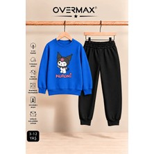 Overmax Kuromi Baskılı Kız Çocuk Kapüşonsuz Sweatshirt & Eşofman Takımı- 3-12 Yaş
