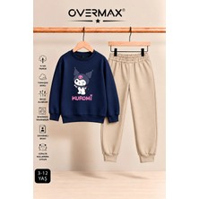 Overmax Kuromi Baskılı Kız Çocuk Kapüşonsuz Sweatshirt & Eşofman Takımı- 3-12 Yaş