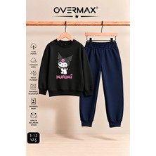 Overmax Kuromi Baskılı Kız Çocuk Kapüşonsuz Sweatshirt & Eşofman Takımı- 3-12 Yaş