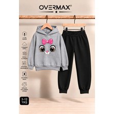 Overmax Kız Çocuk Kapüşonlu Kitten Face Baskılı Eşofman Takımı 3-12 Yaş