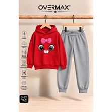 Overmax Kız Çocuk Kapüşonlu Kitten Face Baskılı Eşofman Takımı 3-12 Yaş