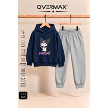 Overmax Kuromi Baskılı Kız Çocuk Kapüşonlu Sweatshirt & Eşofman Takımı- 3-12 Yaş