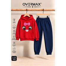 Overmax Kız Çocuk Kapüşonlu Kitten Face Baskılı Eşofman Takımı 3-12 Yaş