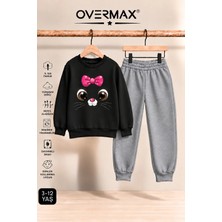 Overmax Kız Çocuk Kapüşonsuz Kitten Face Baskılı Eşofman Takımı- 3-12 Yaş