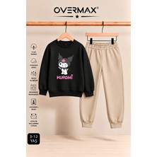Overmax Kuromi Baskılı Kız Çocuk Kapüşonsuz Sweatshirt & Eşofman Takımı- 3-12 Yaş