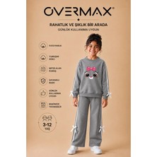 Overmax Kız Çocuk Şerit ve Fiyonk Detaylı Kitten Face Baskılı Eşofman Takımı – 3-12 Yaş