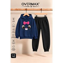 Overmax Kız Çocuk Kapüşonlu Kitten Face Baskılı Eşofman Takımı 3-12 Yaş