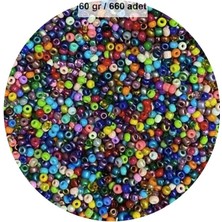 Bin1çeşit Karışık Renk 4 mm Yaklaşık 660 Adet / 60 Gram Cam Boncuk Oya Yazma Bileklik ve Kolye