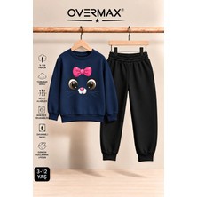 Overmax Kız Çocuk Kapüşonsuz Kitten Face Baskılı Eşofman Takımı- 3-12 Yaş