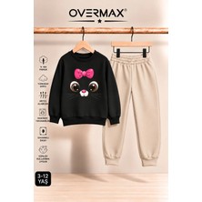 Overmax Kız Çocuk Kapüşonsuz Kitten Face Baskılı Eşofman Takımı- 3-12 Yaş