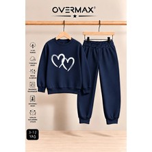 Overmax Çift Kalp Baskılı Çocuk Kapüşonsuz Sweatshirt Eşofman Takımı – 3-12 Yaş