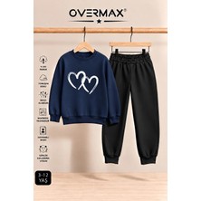 Overmax Çift Kalp Baskılı Çocuk Kapüşonsuz Sweatshirt Eşofman Takımı – 3-12 Yaş