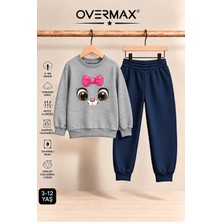 Overmax Kız Çocuk Kapüşonsuz Kitten Face Baskılı Eşofman Takımı- 3-12 Yaş