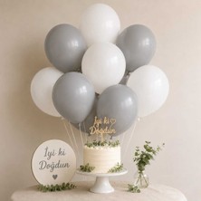 Partixa Beyaz & Gri Balon Seti 10'lu – 5 Beyaz 5 Gri Doğum Günü Latex Parti Balonu