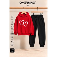 Overmax Çift Kalp Baskılı Çocuk Kapüşonlu Sweatshirt Eşofman Takımı – 3-12 Yaş